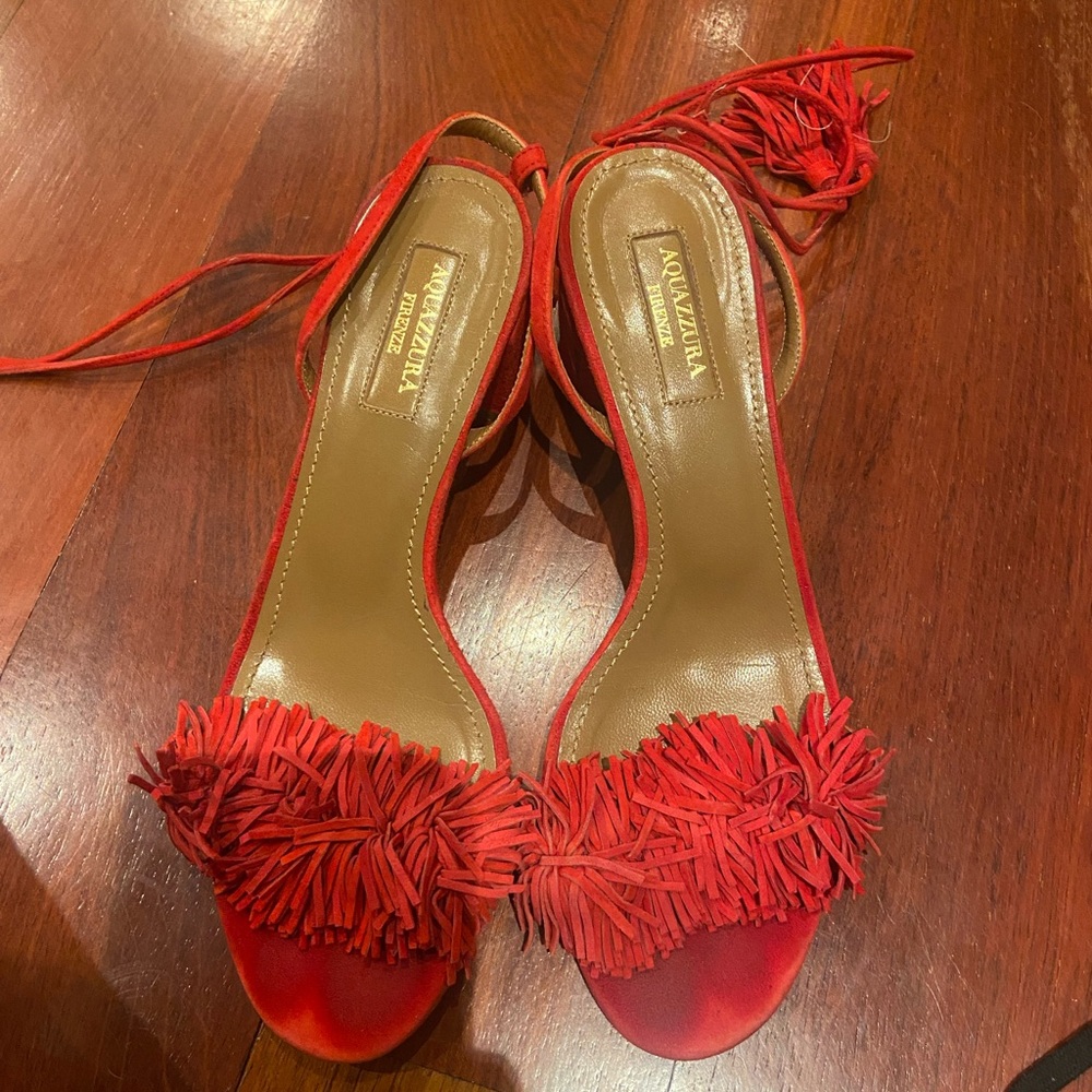 Suede red aquazzura mini heels